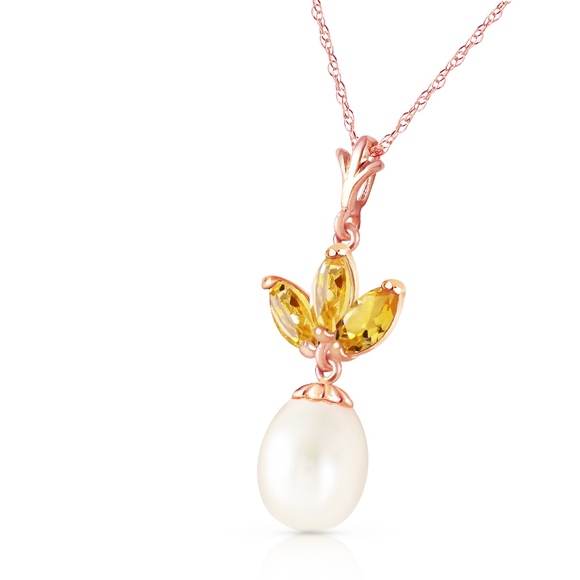 Galaxy Gold Products Jewelry - 14K. SOLID GOLD NECKLACE WITH PEARL & CITRINES